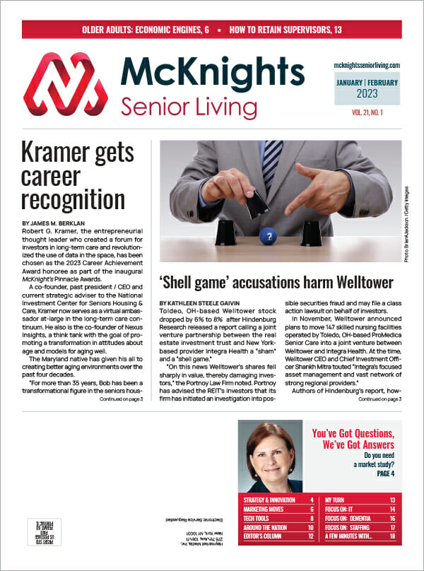 Front cover, McKnight's Senior Living February 2023 print issue