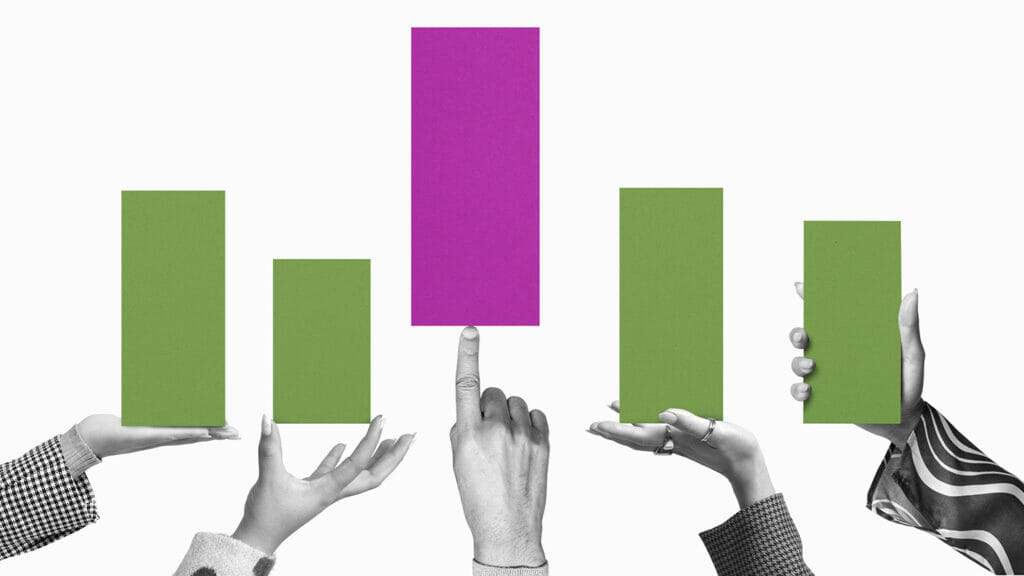 conceptual image of people interacting with bar chart